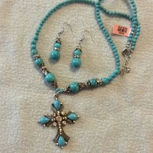 Blue Howlite, White Austrian Crystal set